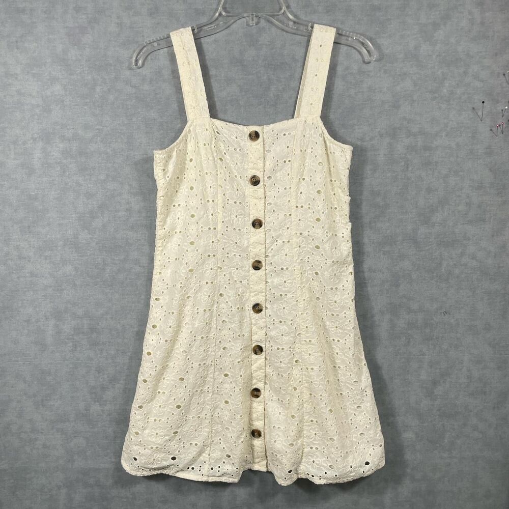 Cottage core Cream mini eyelet dress